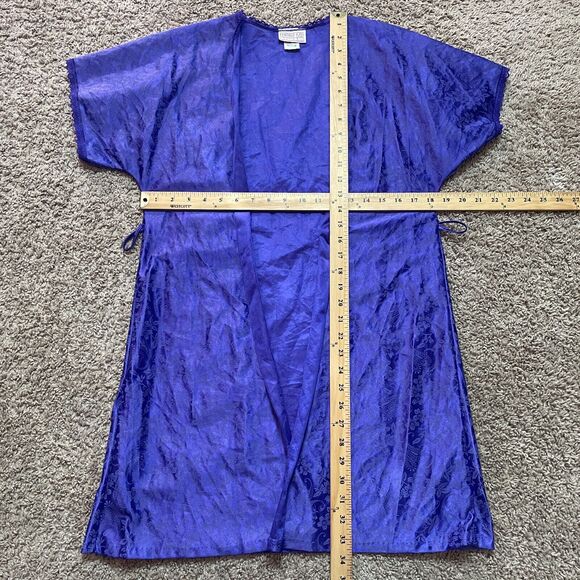 Vintage Lingerie Set Size Medium Purple Satin Robe Slip Nightgown Peignoir 80s - Picture 14 of 16